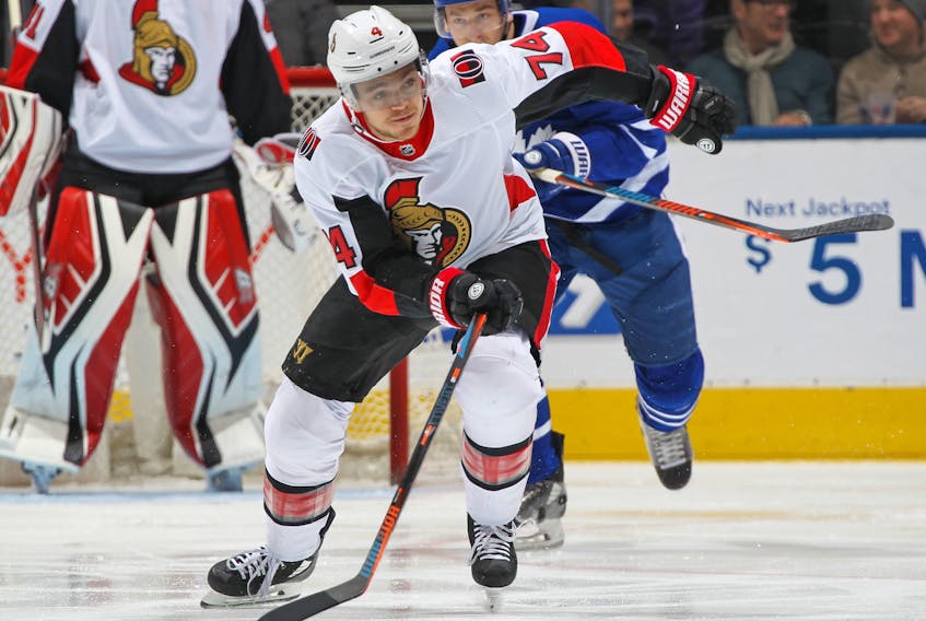 Senators defenceman Mark Borowiecki foiled a robbery attempt in the Gastown district of Vancouver on Sunday. (Claus Andersen/Getty Images)