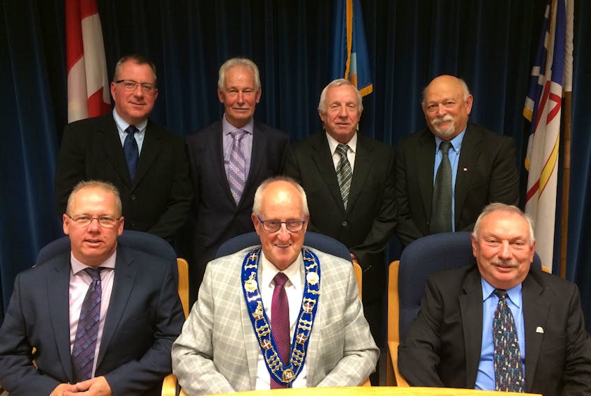Clarenville council, front row, left to right: Coun. Keith Fillier, Mayor Frazer Russell and Deputy Mayor Heber Smith; and back: Coun. Paul Tilley, Coun. Bill Bailey, Coun. John Pickett and Coun. Rod Nicholl.