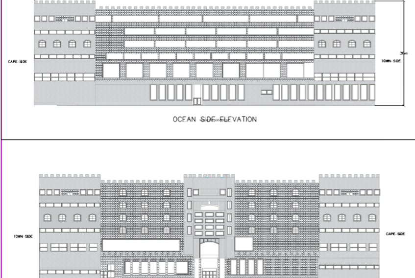 An elevation view of the front and rear of the proposed “Cliff Hotel.”
CONTRIBUTED IMAGE