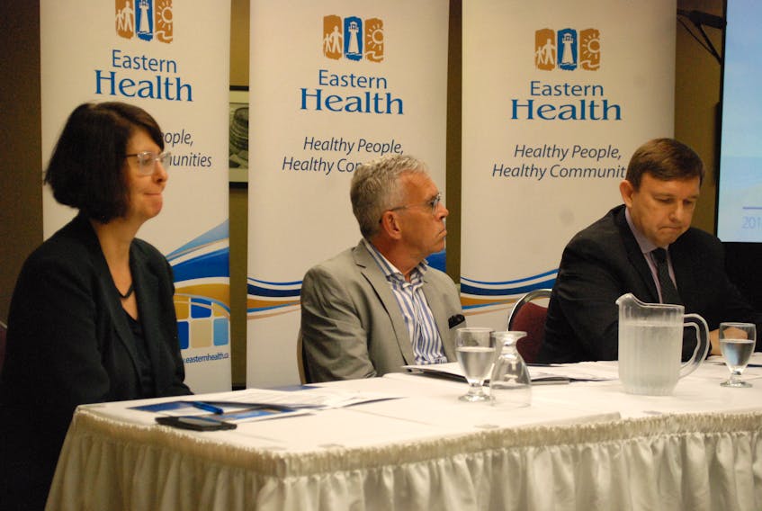 From left to right, Heather Hanrahan of the Department of Health and Community Services, Eastern Health board trustee Dr. Peter Ford and Eastern Health CEO David Diamond.