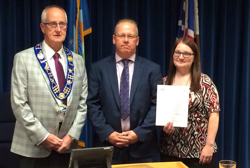 Mayor Frazer Russell, Coun. Keith Fillier and Town Clerk Angela Giles as Fillier was officially sworn in as the Town of Clarenville’s newest councillor.