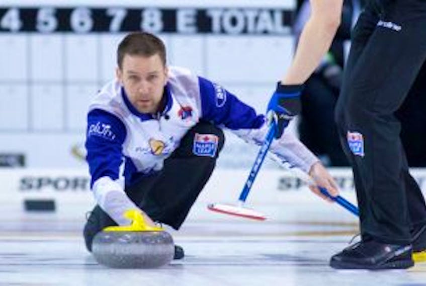 ['<p>Brad Gushue is shown making a shot during the final of the Players’ Championship Grand Slam of Curling event in Toronto on Sunday. Gushue and his St. John’s team of Mark Nichols, Brett Gallant and Geoff Walker won the event, defeating Brad Jacobs’ rink in the final. It was the third Grand Slam win of the season for the Gushue rink, which finished as runner-up in two other Grand Slam events in 2015-16.</p>']