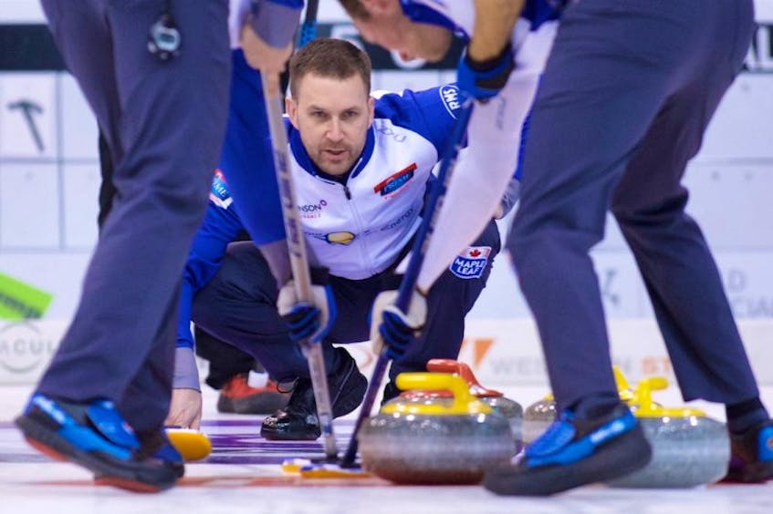 Brad Gushue has guided his team to a 3-0 record and secured a playoff berth at the National, World Curling Tour Grand Slam event being played in Sault Ste. Marie, Ont.