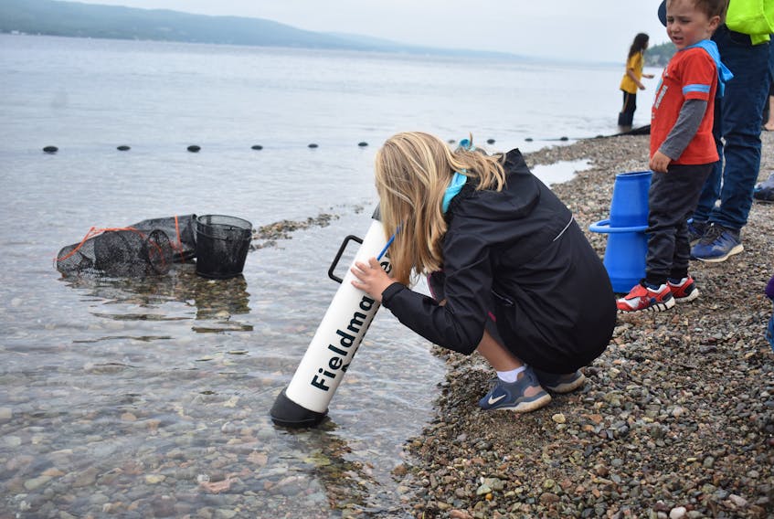 Breagh Dolan from Sydney explores fish using a special tool during Bras d'Or Watch 2019. NICOLE SULLIVAN/CAPE BRETON POST