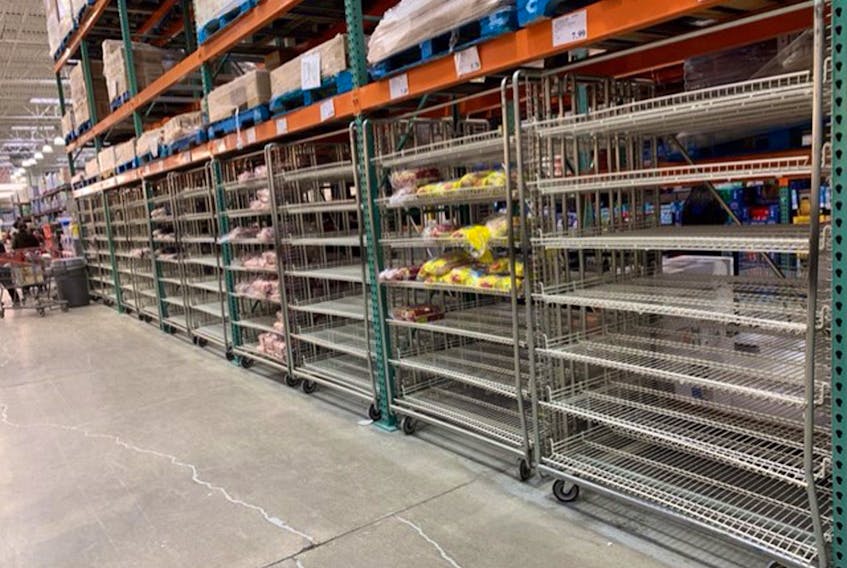 Empty shelves at a Costco in Markham, Ont., on Sunday.