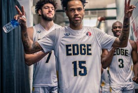 Cane Broome (15) and his St. John’s Edge teammates are heading to their off-season homes today, but the National Basketball League of Canada hasn’t completely given up hope on resuming its 2019-20 season in some form.
