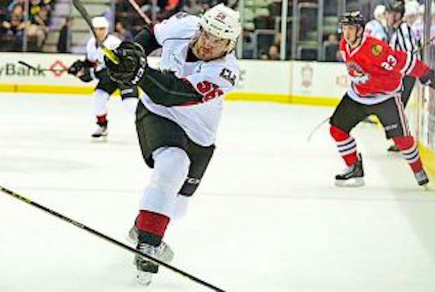 ['Brett Gallant of Summerside in action with the Lake Erie Monsters of the American Hockey League.<br /><br />']