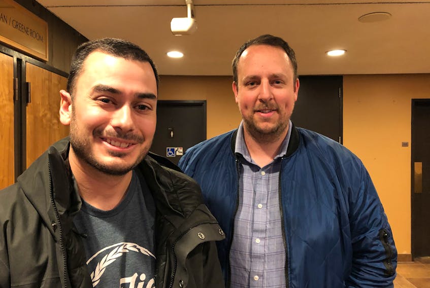 Brewdock Bar & Eatery co-owners Craig Farewell and Steve Martin attended the city council meeting on Monday to hear the outcome of council’s vote on their proposed business. JUANITA MERCER/THE TELEGRAM