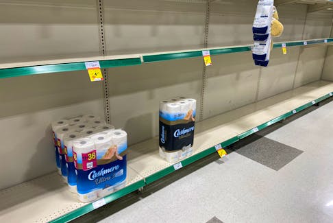 Toilet paper has been a hot commodity as a result of COVID-19. This is how the shelves have looked in some local grocery stores. It gets restocked then sells out again. TINA COMEAU PHOTO