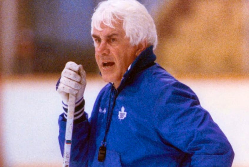 The fiery John Brophy was dismissed in December 1988 and replaced by George Armstrong behind the Maple Leafs’ bench. The Blue and White failed to make the playoffs that season.  TORONTO SUN FILE