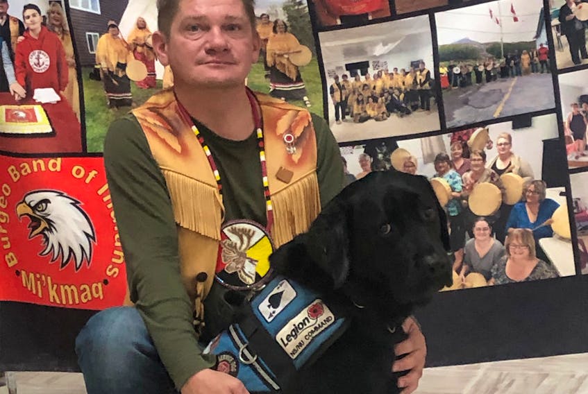 Greg Janes, pictured with his service dog Ace, feels veterans like himself should have more of a say in discussions about their Qalipu membership status. CONTRIBUTED