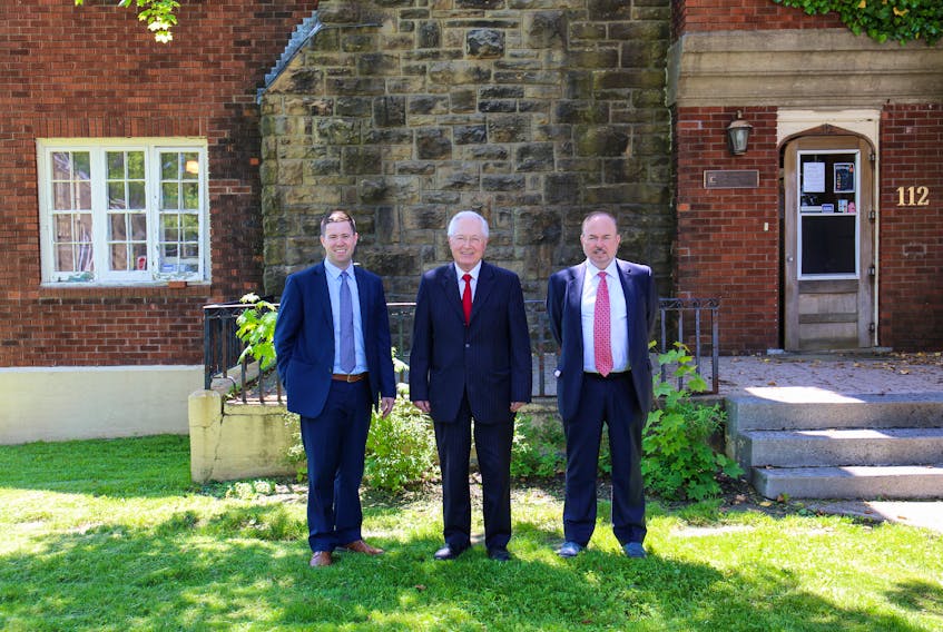 From left, Nicholas Burke, Hugh McLeod and Duncan MacEachern. Burke, a partner in Lorway MacEachern McLeod Burke Barristers and Solicitors, will be opening a satellite office in New Waterford next month. The New Waterford native will open the location on Heelan Street. PHOTO SUBMITTED/Jolene MacSween.