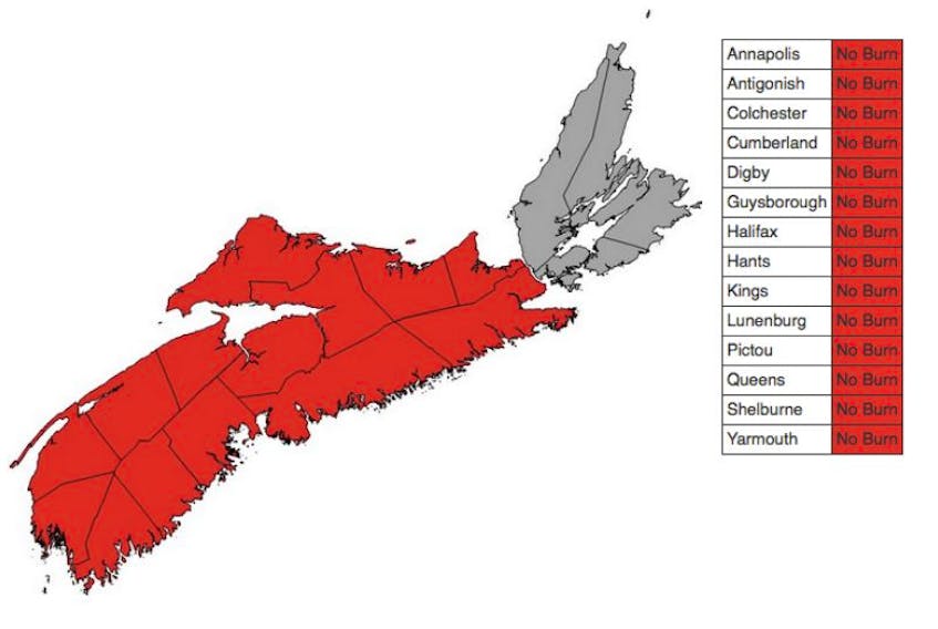 Burning restrictions remain in place for much of the province as of Aug. 16.