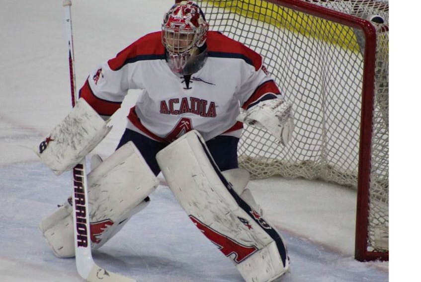 Head coach Darren Burns says the play of second-year goalie Brandon Glover has been a factor in the hockey Axemen performance in the first half of the AUHC schedule. Glover, Burns says, has been "a calming presence for us" despite only being in his second year with the team.