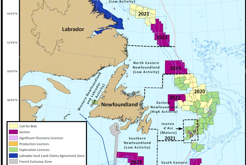 Projected calls for bids closing dates in the Newfoundland and Labrador offshore areas. C-NLOPB image.
