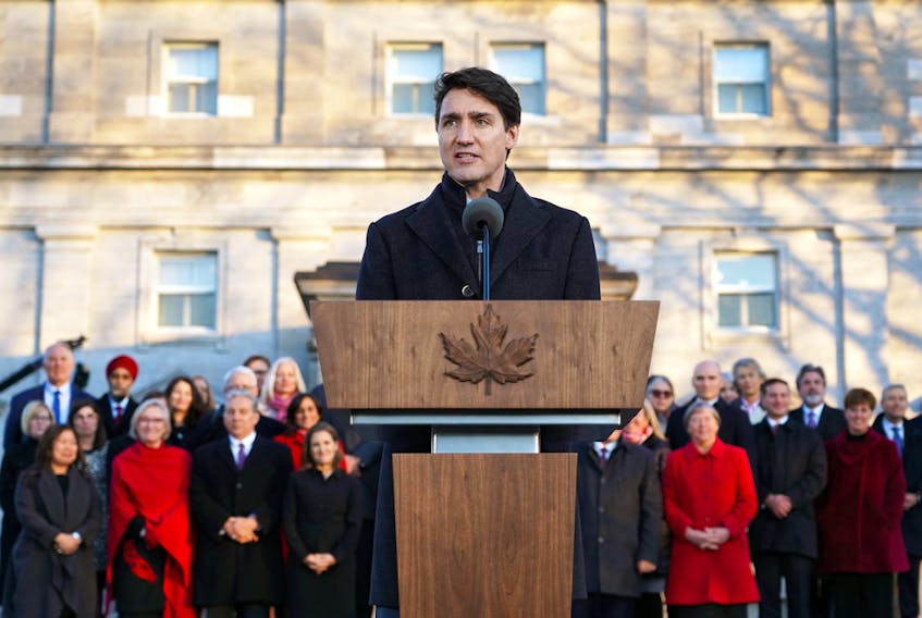 Prime Minister Justin Trudeau speaks after swearing-in his new cabinet during ceremony at Rideau Hall last week in Ottawa.