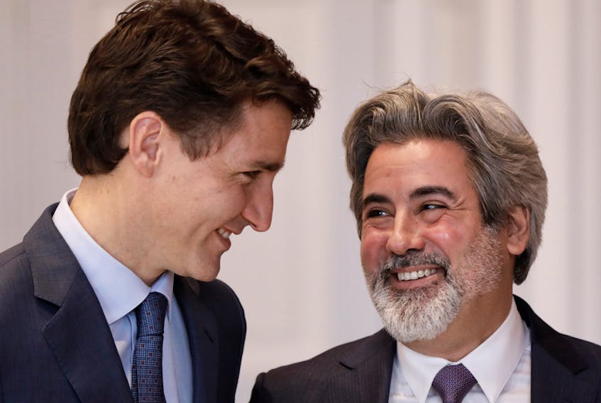 MP Pablo Rodriguez with Prime Minister Justin Trudeau after being sworn-in as government house leader, Nov 20, 2019. Rodriguez will also serve as Trudeau's Quebec lieutenant.
