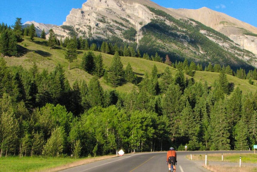 Calgary, Alberta - Riding toward Grotto Mountain, on Palliser Parkway. Kathy  Copeland