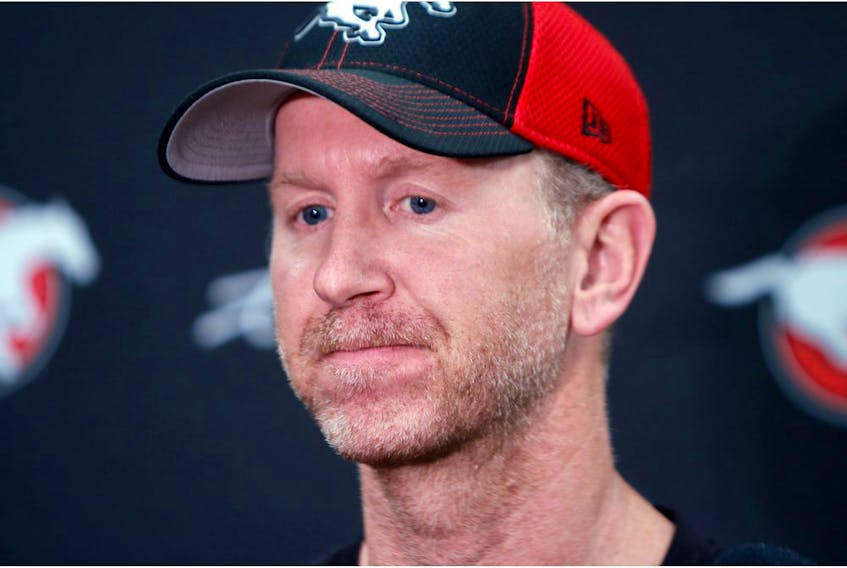 Calgary Stampeders head coach Dave Dickenson speaks to media after the team lost the West Division Semi-Final game against the Winnipeg Blue Bombers on Monday, November 11, 2019. Dean Pilling/Postmedia
