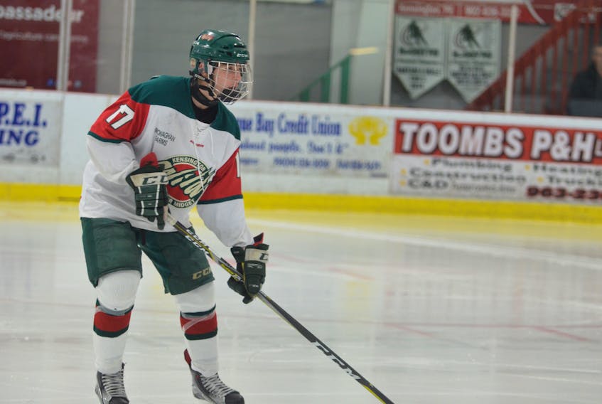 Isaac Callaghan scored a hat trick to lead the Kensington Monaghan Farms Wild offence in a 5-0 road win over the Northern Moose in the New Brunswick/P.E.I. Major Midget Hockey League on Sunday afternoon.