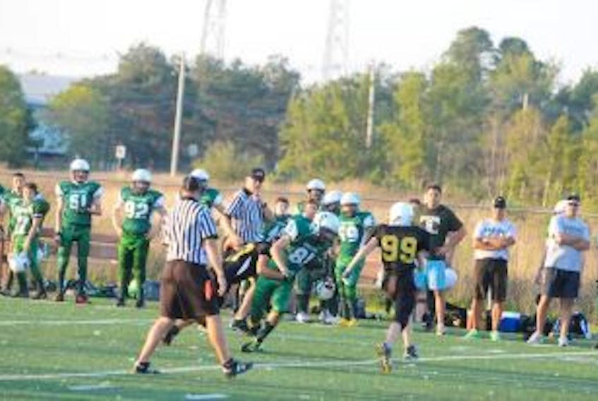 ['Cameron Wall, 81, scored two touchdowns for the Summerside Waterwise Spartans on Sunday. The Spartans defeated the Kings County Steelers 40-6 in a Papa John’s P.E.I. Bantam Tackle Football League game in Montague.']