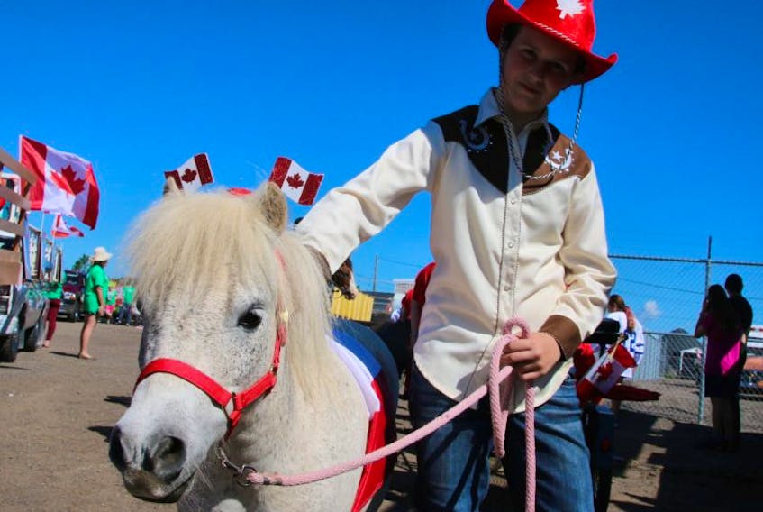 Even the animals were dressed for Canada Day. This miniature horse was one of those who took part in the parade in Bible Hill Friday morning.&nbsp;