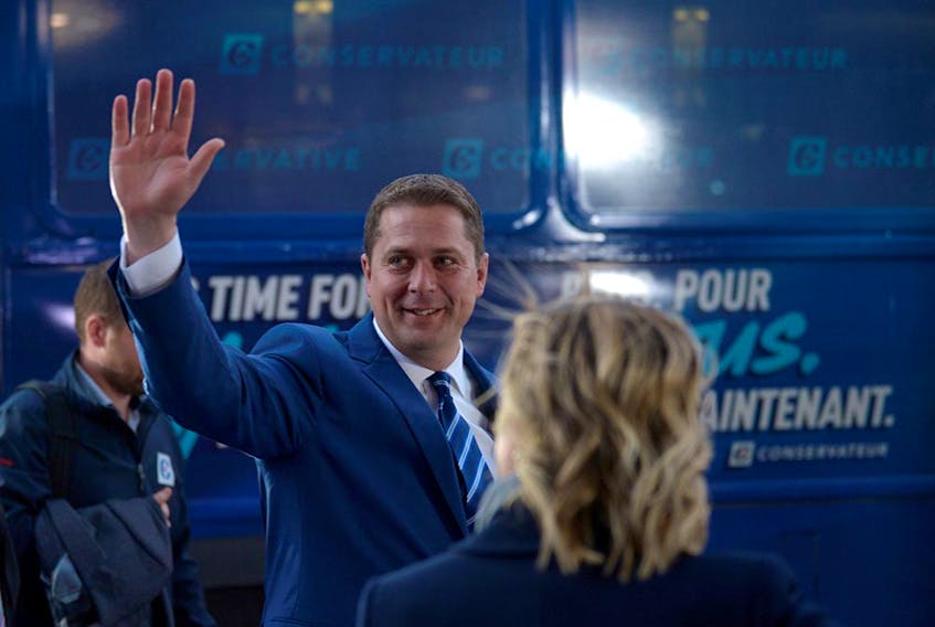 Conservative leader Andrew Scheer arrives to the French televised debate at TVA in Montreal, Quebec, Canada October 2, 2019.  