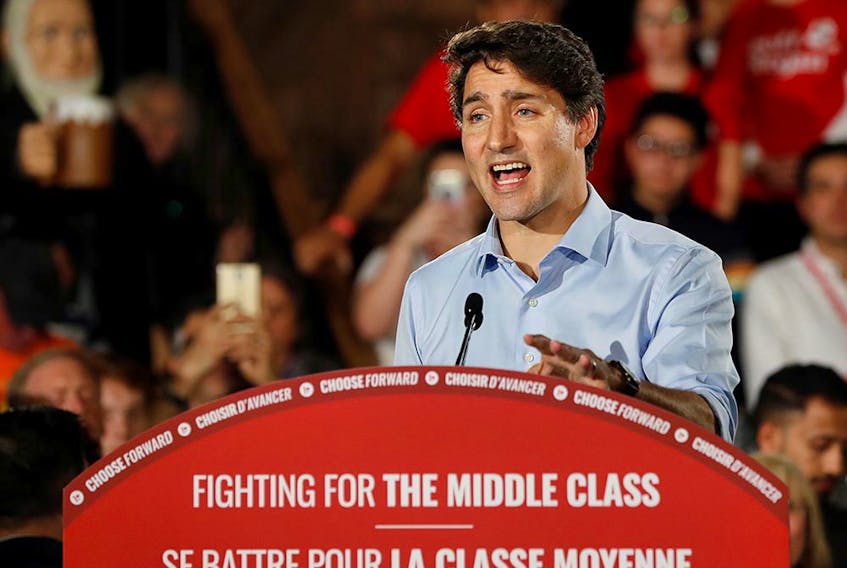 Liberal leader Justin Trudeau attends an election campaign rally in Halifax, Nova Scotia, Canada October 15, 2019. 