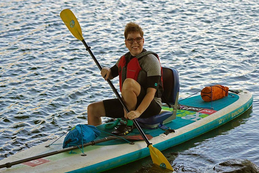 Leanne Reeb is a cancer survivor who paddled down the North Saskatchewan River in Edmonton on a paddleboard on Sunday, Sept. 20, 2020, to prepare for a paddelboard trip from Fort Edmonton to Fort Saskatchewan on Sept. 27 to raise money for ocular melanoma research. 