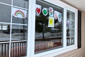 Elaine Swartz decorated the front window of her Cantley Village home as part of a community initiative to create an Eye Spy game for neighbourhood children, to give them something to do while staying near home due to COVID-19 restrictions. NICOLE SULLIVAN/CAPE BRETON POST 