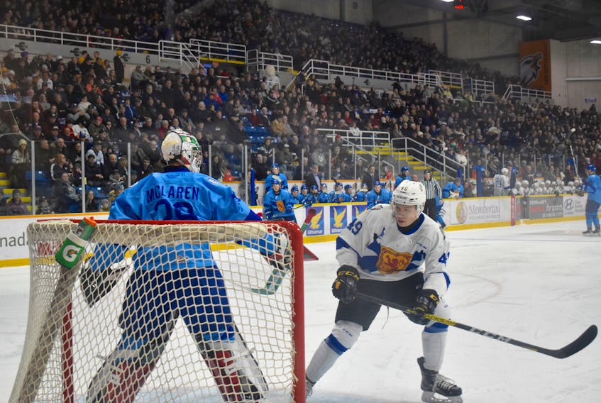 There were very few empty seats when a season-high crowd of 4,586 attended the Cape Breton Eagles’ 5-3 victory over the rival Halifax Mooseheads at Centre 200 on Dec. 29, 2019. The Eagles are averaging more fans per game this season than they have in a decade, but team president Gerard Shaw says the franchise needs several hundred more fans per game to be sustainable in the future. DAVID JALA/CAPE BRETON POST