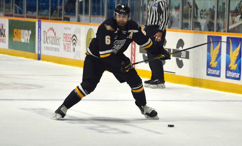 Cape Breton Eagles defenceman Jarrett Baker is among the team’s leadership core for the 2020-21 Quebec Major Junior Hockey League season. The Black Rock, Victoria County product is in his final season of junior hockey and will be looked upon to guide the young players on this year’s roster. JEREMY FRASER • CAPE BRETON POST