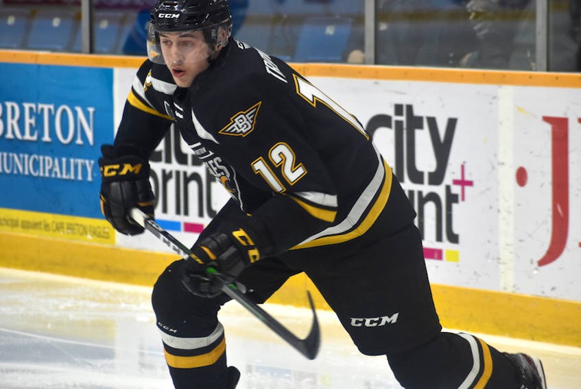 Connor Trenholm of the Cape Breton Eagles is playing in his rookie season in the Quebec Major Junior Hockey League. The Cole Harbour native has five assists in 42 games and is on the verge of scoring his first career major junior goal. JEREMY FRASER/CAPE BRETON POST