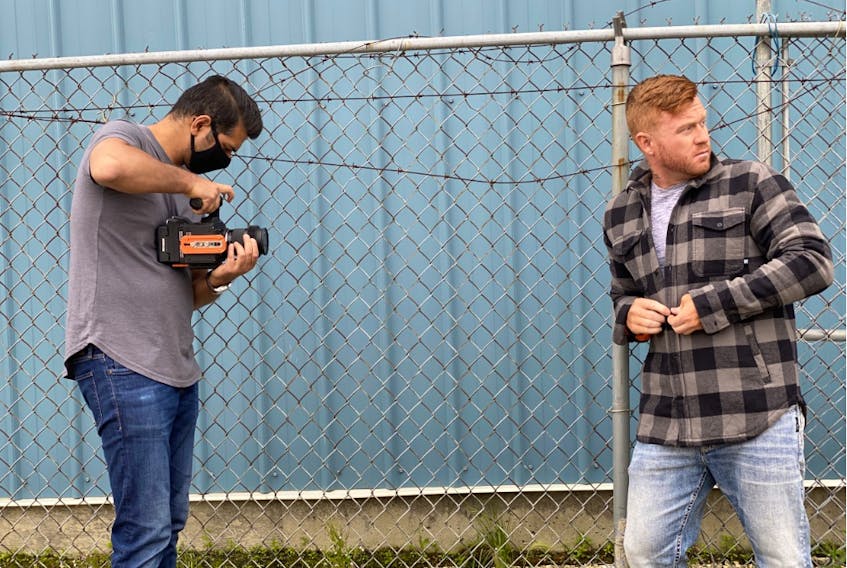 North Sydney native Mike Vickers, right, is shown during a promotional shoot for Pipeline Nation, a pilot soon to be filmed in Alberta that focuses on the oil and gas sector and the people who work in it. CONTRIBUTED