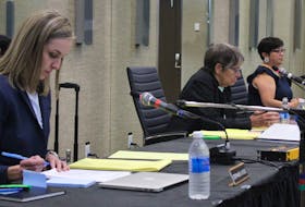 A three-member panel of the Nova Scotia Police Review Board is hearing evidence in Sydney into the actions of Cape Breton Regional Police on June 10, 2018. Police were criticized in connection with the death of a 17-year-old male who was struck and killed by a vehicle and the young driver was not administered a breathalyzer. Shown on Monday, from left, are Sydney lawyer Stephanie Myles, Dartmouth lawyer Jean McKenna and Nadine Bernard, also of Sydney. CAPE BRETON POST.
