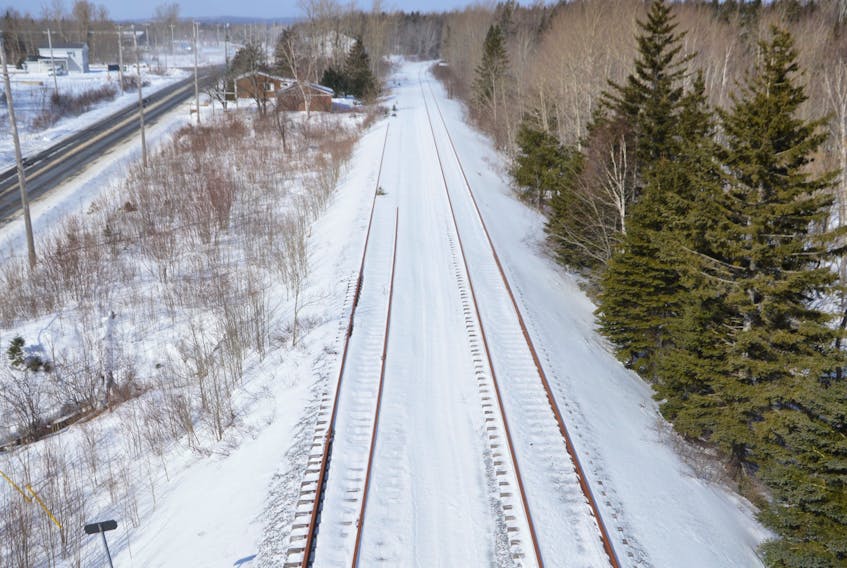 This set of tracks running parallel to Keltic Drive have not been utilized since 2015. The tracks are part of the abandoned Cape Breton and Central Nova Scotia Railway that proponents of a proposed Sydney harbour container port say are essential to the project moving ahead. DAVID JALA/CAPE BRETON POST  