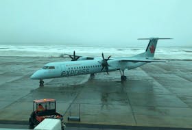 An Air Canada Express plane sits on the tarmac at the J.A. Douglas McCurdy Sydney Airport on March 31, 2020. The airline announced last week its plans to suspend its Sydney-Halifax route for the month of November, and that has caused concern in the local business community about the continued viability of the airport. CONTRIBUTED