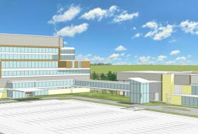 An artist rendering of the new cancer centre as well as the clinical services building which will house an emergency department, critical care department, in-patient beds and surgical suites at the Cape Breton Regional Hospital. -- CONTRIBUTED