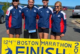 Although the 124th Boston Marathon was cancelled due to the COVID-19 pandemic, that didn’t stop four Cape Breton runners hitting the road running. Steve Grace, Linda Miles, Laura Miles-Doucette and Donna Burns ran the Boston Marathon virtually, completing the 42.2-kilometre run in Cape Breton. The finish times were not available. From left, Miles, Grace, Miles-Doucette and Burns. CONTRIBUTED • STEVE GRACE