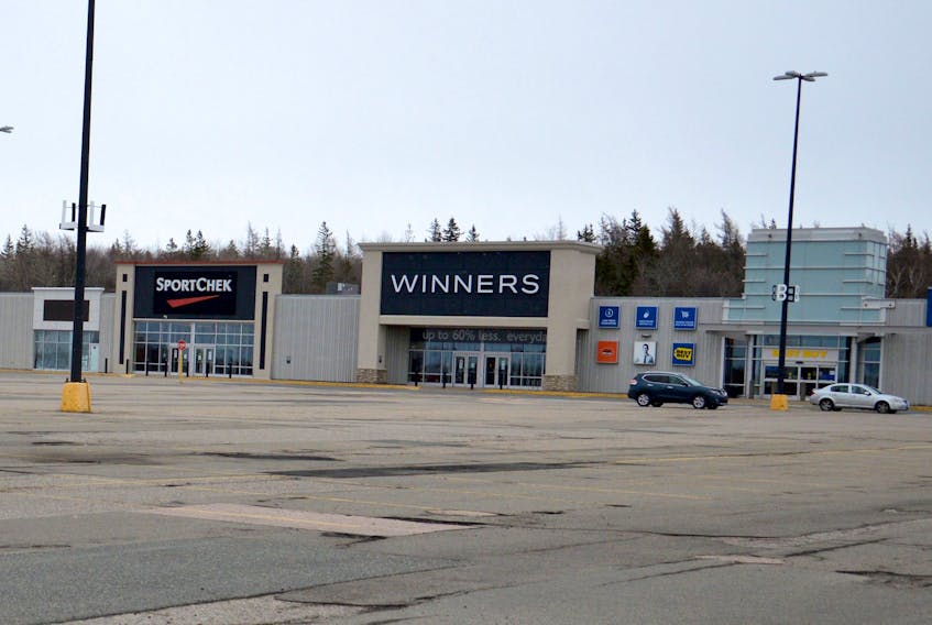 This parking lot is usually filled with cars belonging to workers and customers of Mayflower Mall. Because of store closures due to COVID-19, the parking lot – for the most part – was empty Thursday morning. JEREMY FRASER/CAPE BRETON POST
