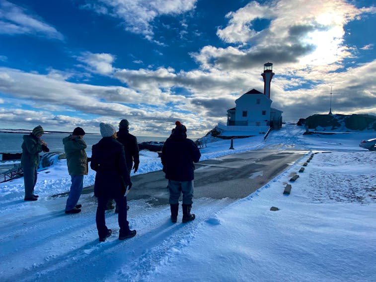 A tour of the Cape Forchu lighthouse site, including the Wentzell House, was provided to session participants by Mike Cunningham. Carla Allen Photo
