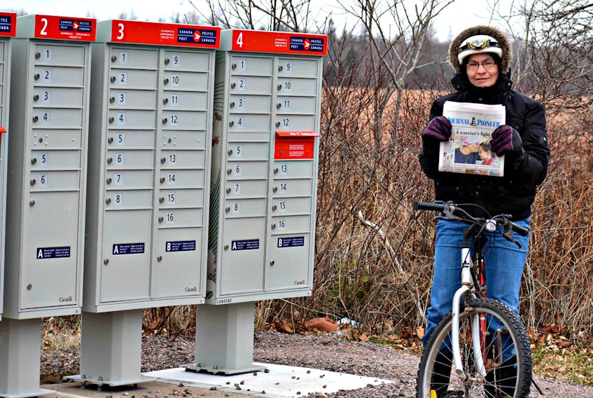 Through rain, heat, sleet or snow, nothing has stopped Leona Quigley from delivering the Journal Pioneer newspaper along the Borden-Carleton route by bicycle, for 41 years. DESIREE ANSTEY/JOURNAL PIONEER