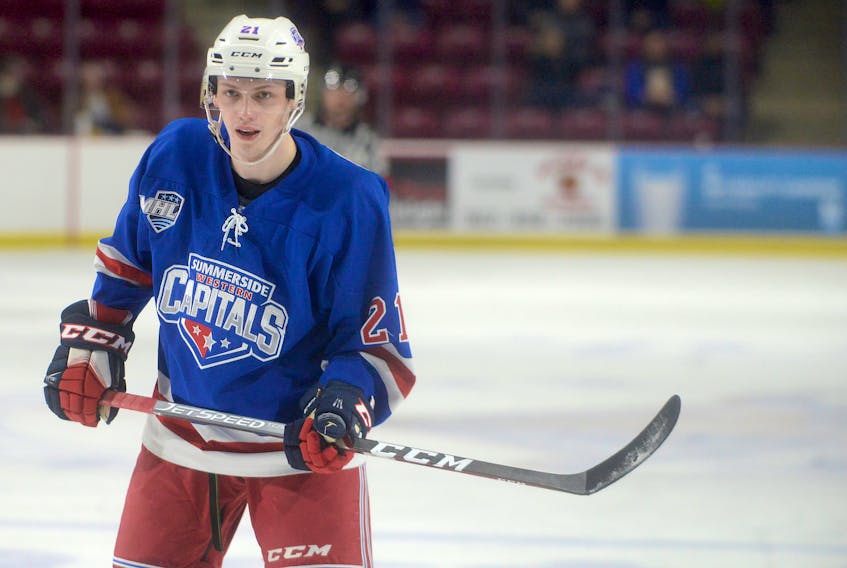 Carson MacKinnon finished his junior career in his hometown with the Summerside D. Alex MacDonald Ford Western Capitals of the Maritime Junior Hockey League.
