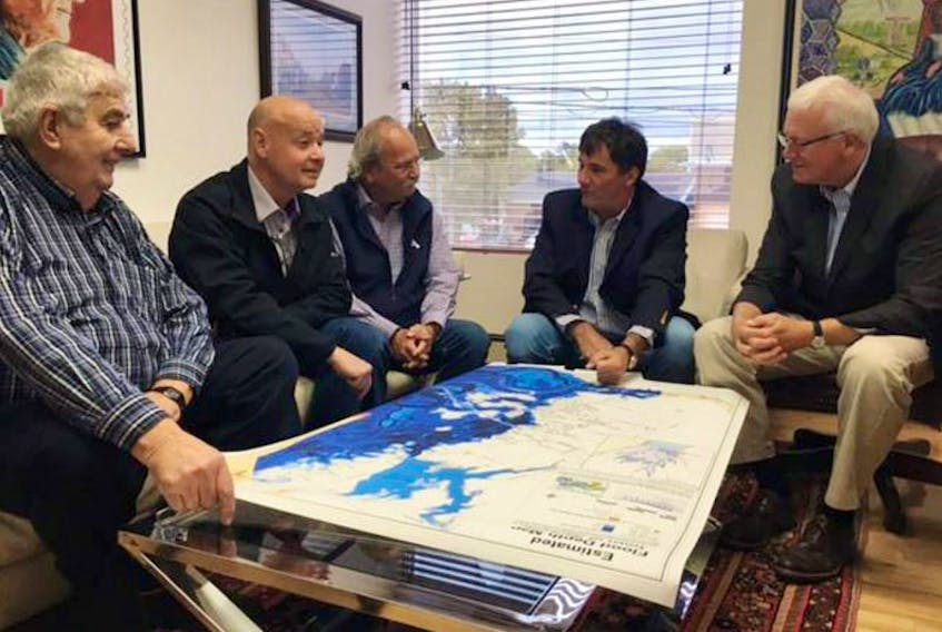 Beausejour MP Dominic LeBlanc and Cumberland-Colchester MP Bill Casey meet with (from left) Cumberland County Warden Allison Gillis, Sackville, N.B. Mayor John Higham and Amherst Mayor Dr. David Kogon.