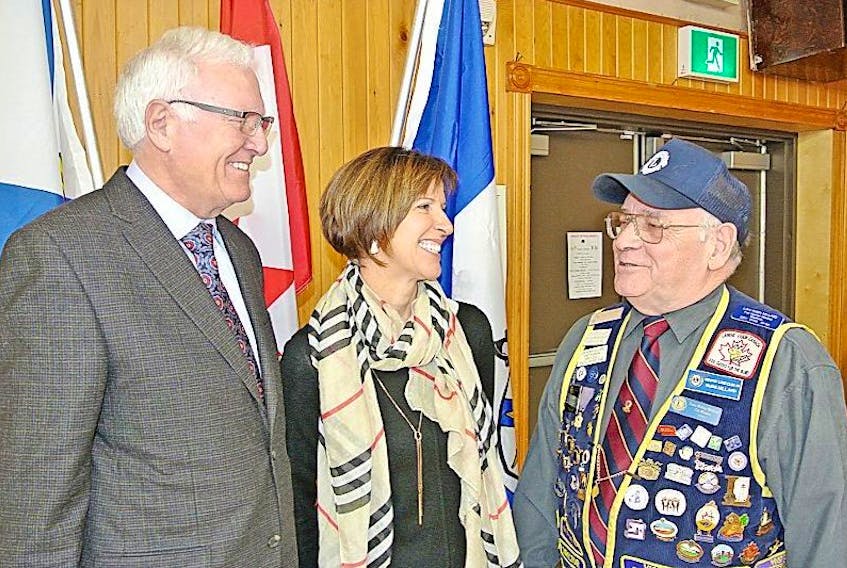 Cumberland-Colchester MP Bill Casey talks to Mechele Scott of the Atlantic Canada Opportunities Agency and Ruben Millard of the Amherst Lions Club following Casey’s announcement of federal funding for the club’s park on Hickman Street and Parrsboro Creative.
