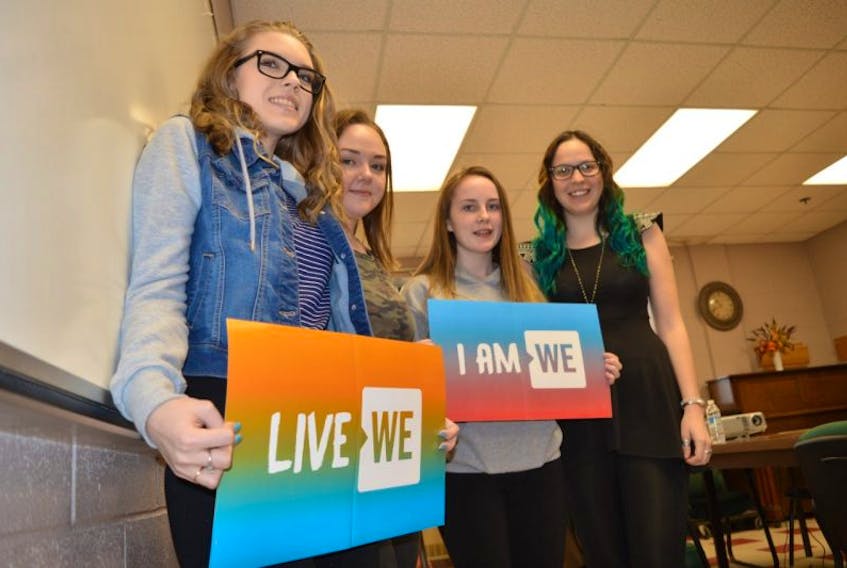 From left, Laurelle Caume, Madison Capstick, Kelsea McLean and Brittany MacLean, are members of the Glace Bay High School Me To We program. The group works on initiatives that can make positive impacts at home and in communities around the world.