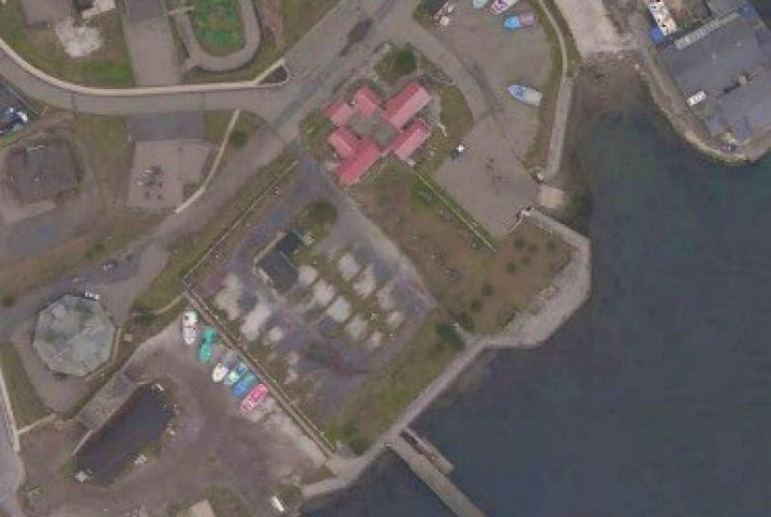 An aerial image of an area of the Louisbourg waterfront is shown. The Cape Breton Regional Municipality has issued a call for tenders for waterfront upgrades.