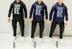 The final design of the action figures is shown far right. Final touches will include Frankie MacDonald’s trademark gapped teeth and red sneakers.
