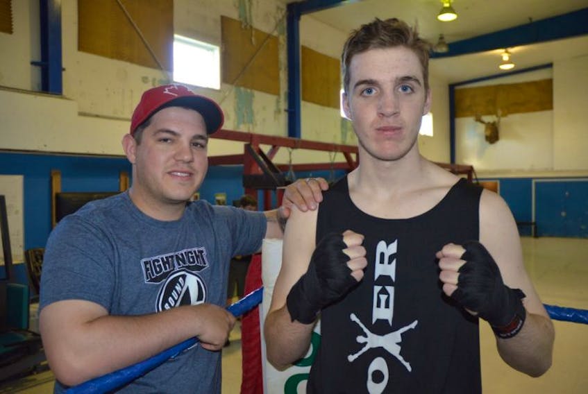 Josh Prince of Georges River, right, and his coach, Mike Gerrow, will represent Tri-Town Boxing Club and Nova Scotia at the Haringey Box Cup in London, England, June 16-18.