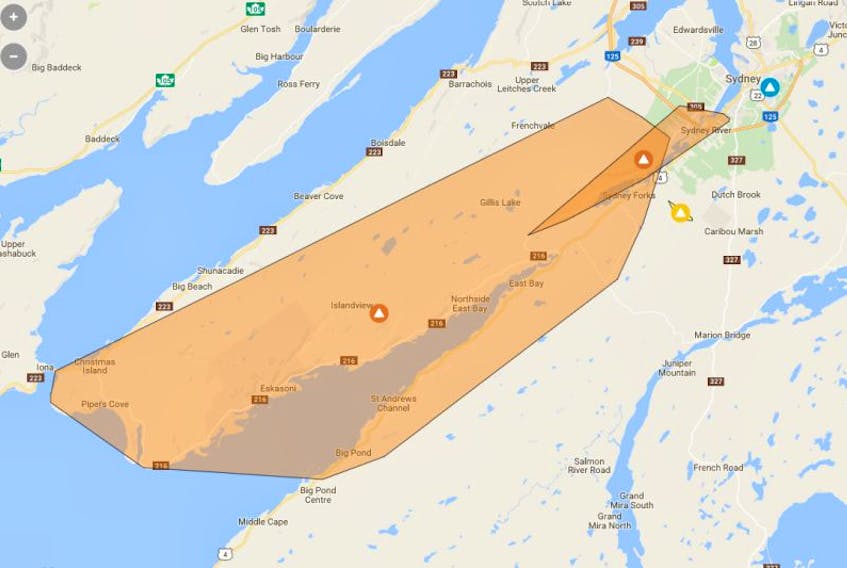 This is a portion of the Nova Scotia Power outage map that effects Cape Breton.